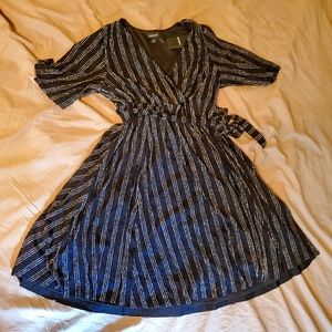 Torrid Black Silver Glitter Stripe Wrap Dress